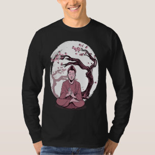 Yoga cherry blossom tree meditate Japanese writing T-Shirt
