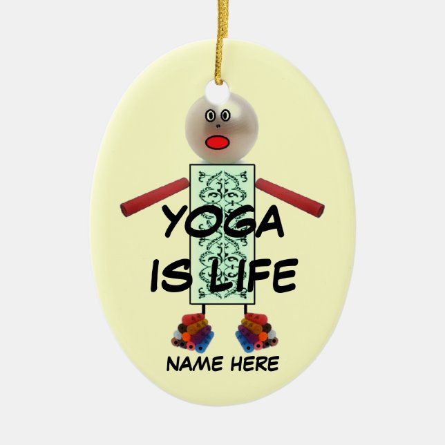 Yoga Christmas Cartoon Ceramic Ornament (Front)