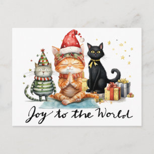 Yoga Christmas Cat Santa Claus Posing yoga  Holiday Postcard