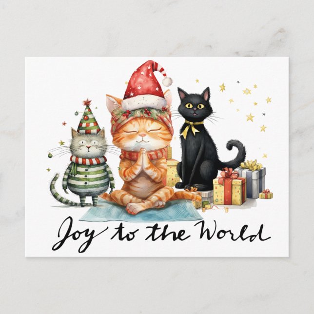 Yoga Christmas Cat Santa Claus Posing yoga  Holiday Postcard (Front)
