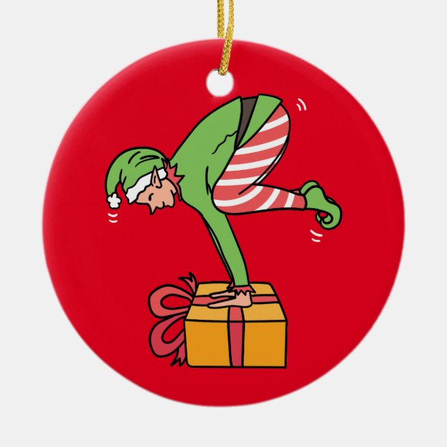 Yoga Christmas Elf Pose  Ceramic Ornament (Front)