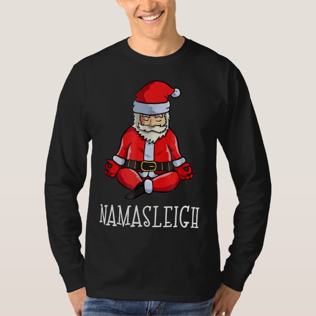 Yoga Christmas Namasleigh Santa Meditate T-Shirt (Front)