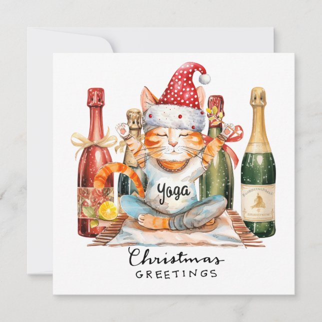 Yoga Christmas Santa Cat Posing Party invitation (Front)