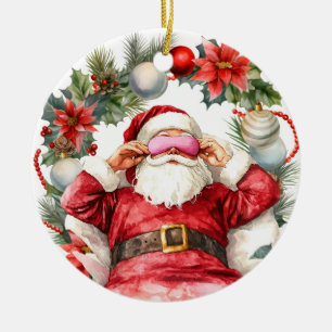 Yoga Christmas Santa Claus  Ceramic Ornament