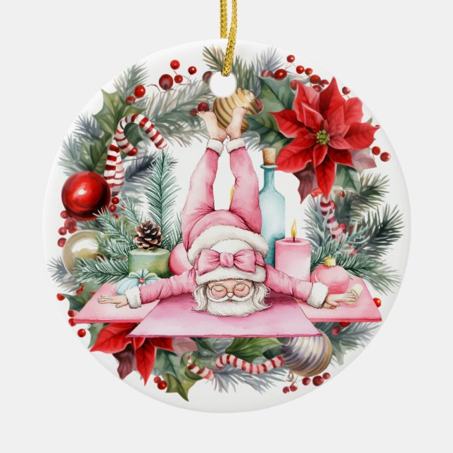 Yoga Christmas Santa Claus  Ceramic Ornament (Front)