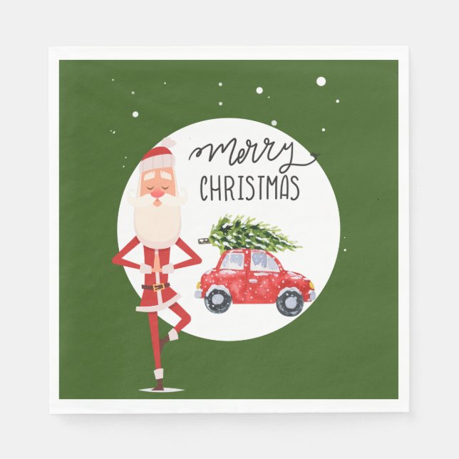 Yoga Christmas Santa Claus instructor  Napkins (Front)