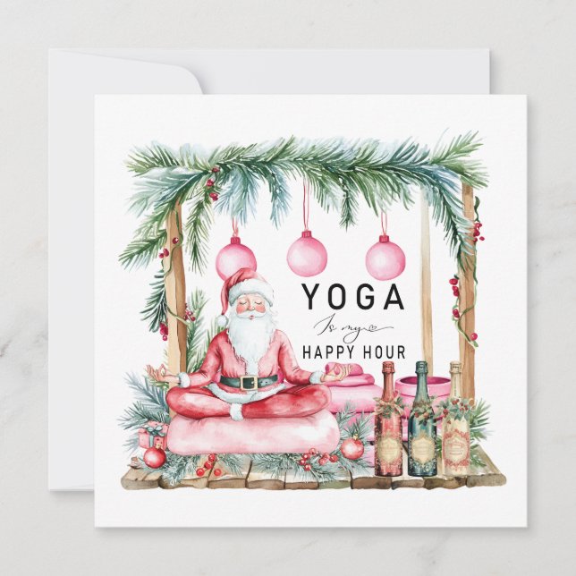 Yoga Christmas Santa Claus Posing breathe Holiday Card (Front)