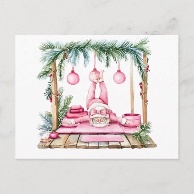Yoga Christmas Santa Claus Posing  Holiday Postcard (Front)