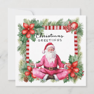 Yoga Christmas Santa Claus Posing Party Holiday Card