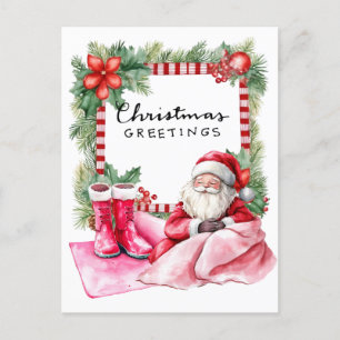 Yoga Christmas Santa Claus Posing Party  Holiday Postcard