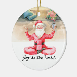 Yoga Christmas Santa Claus Posing yoga Ceramic Ornament