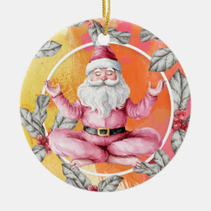 Yoga Christmas Santa Claus posing Yoga Holiday Ceramic Ornament