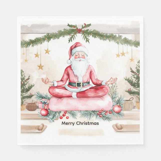 Yoga Christmas with Santa Claus in yoga class Larg Napkins (Front)