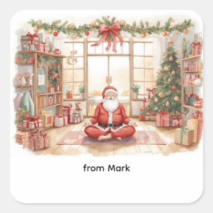 Yoga Christmas with Santa Claus in yoga class Larg Square Sticker