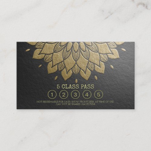 Yoga Class Pass Black Gold Embossed Mandala Floral Loyalty Card