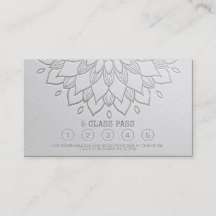 Yoga Class Pass White Silver Emboss Mandala Floral Loyalty Card