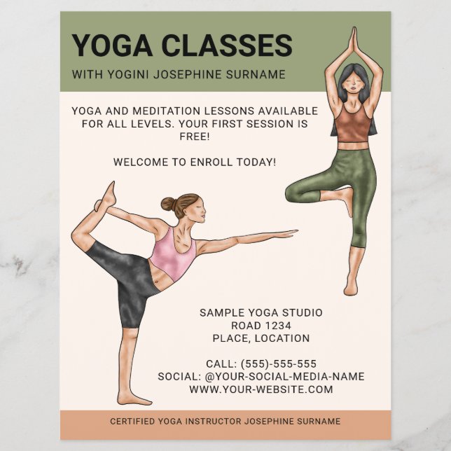 Yoga Classes Instructor Meditation Trainer Women Flyer (Front)