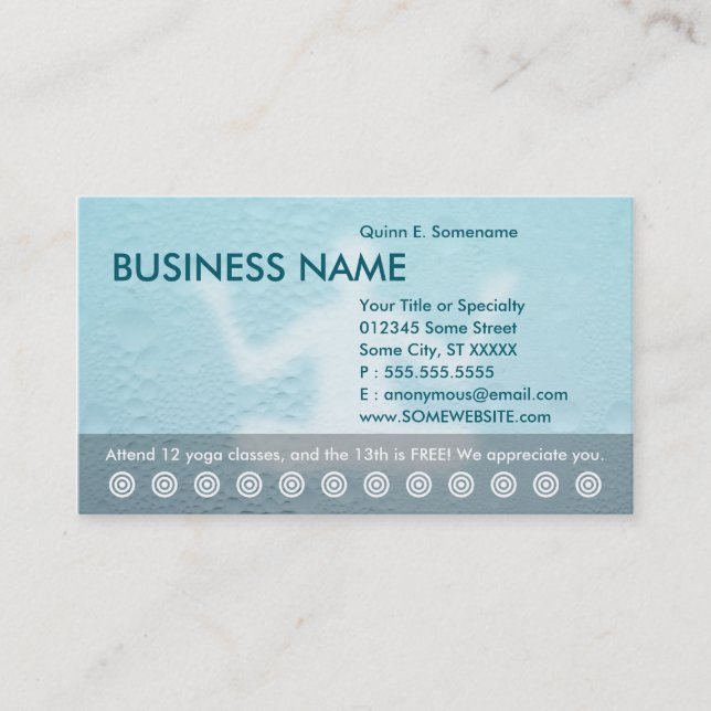 yoga classes punch card (Front)