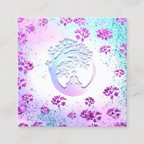 Yoga Classes School Logo Instructor QR Heal Floral Square Business Card