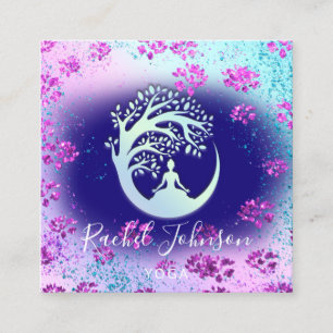 Yoga Classes School Logo Instructor QR Heal Floral Square Business Card