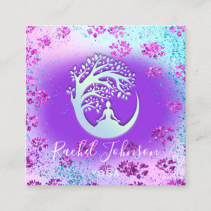 Yoga Classes School Logo Instructor QR Heal Purple Square Business Card