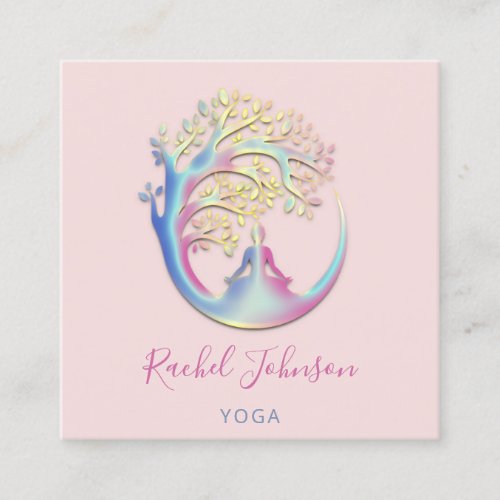 Yoga Classes School Logo Instructor QR Healing  Square Business Card