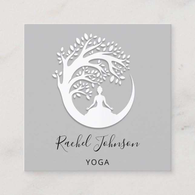 Yoga Classes School Logo Instructor QR HealTherapy Square Business Card (Front)
