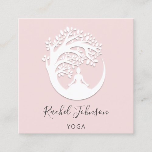 Yoga Classes School Logo Instructor QR Pink  Square Business Card