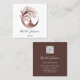 Yoga Classes School Logo Instructor QR Rose White Square Business Card