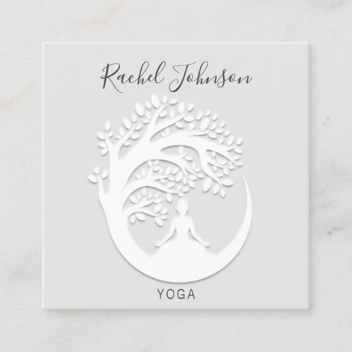 Yoga Classes School Logo Instructor White Gray Square Business Card