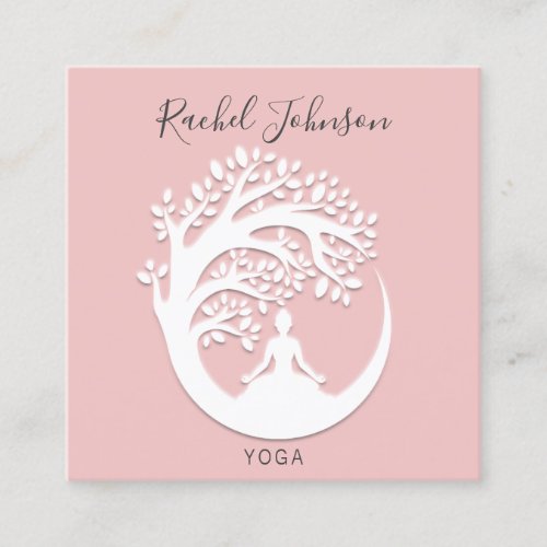 Yoga Classes School Logo Instructor White Pink Square Business Card
