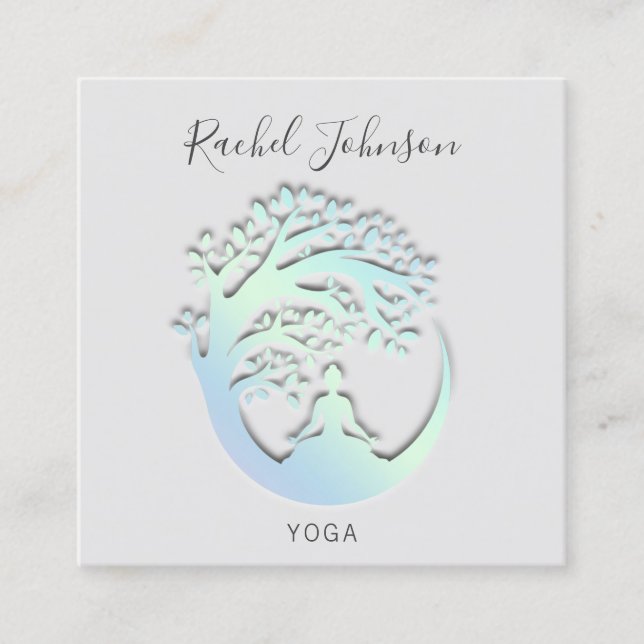 Yoga Classes School Private Instructor Logo Gray  Square Business Card (Front)