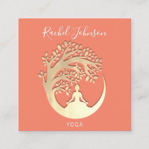 Yoga Classes School Private Instructor Qr Coral   Square Business Card