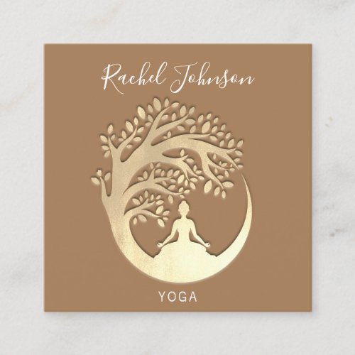 Yoga Classes School Private Instructor Qr Gold Square Business Card