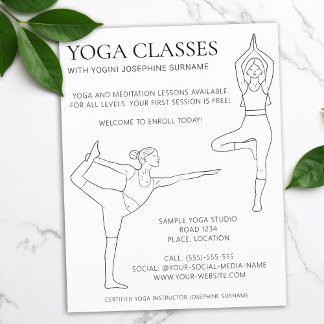 Yoga Classes Simple Black Line Art Minimal Modern Flyer