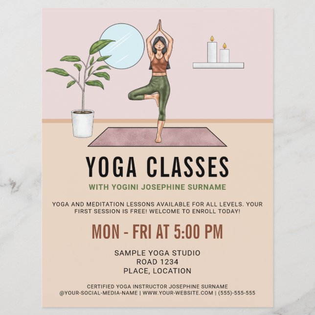 Yoga Classes Tree Pose Yogini Instructor Lessons Flyer (Front)