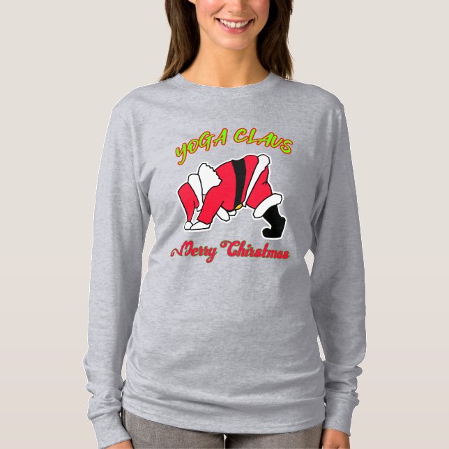 YOGA CLAUS Funny Yoga Christmas T-Shirt (Front)
