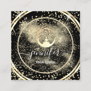 Yoga Couch Therapist Logo QR Code Gold Black Square Business Card