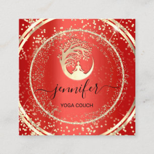 Yoga Couch Therapist Logo QR Code Gold Glitter Red Square Business Card