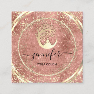 Yoga Couch Therapist Logo QR Code Gold GlitterRose Square Business Card