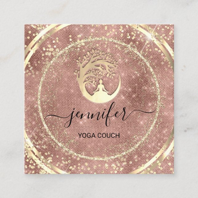 Yoga Couch Therapist Logo QR Code Gold GlitterRose Square Business Card (Front)
