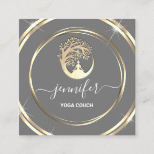 Yoga Couch Therapist Mindfullness QRCODE Gray Gold Square Business Card