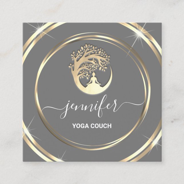 Yoga Couch Therapist Mindfullness QRCODE Gray Gold Square Business Card (Front)