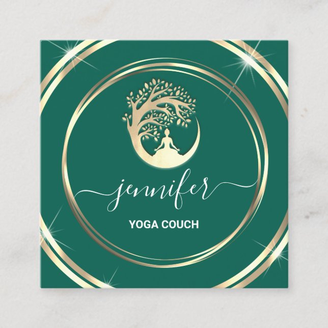 Yoga Couch Therapist Mindfullness QRCODE LOGO Teal Square Business Card (Front)