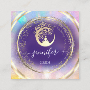 Yoga Couch Therapist Mindfulness QRCODE GoldPurple Square Business Card