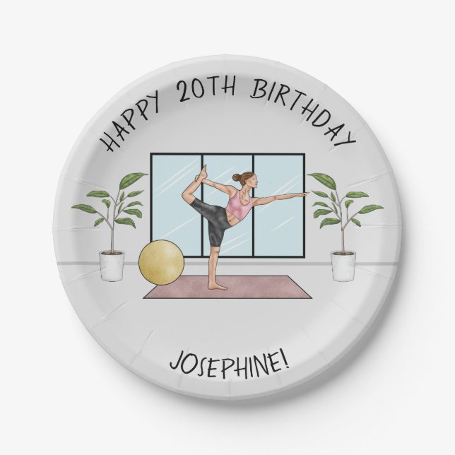 Yoga Dancer Pose Balance Workout Birthday Party Paper Plates (Front)