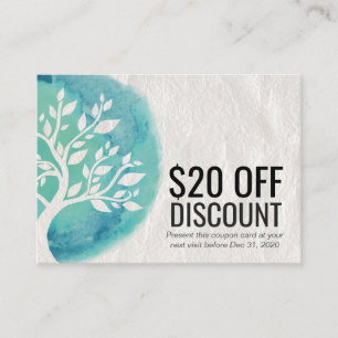 YOGA Discount Coupon Loyalty Watercolor Teal Tree
