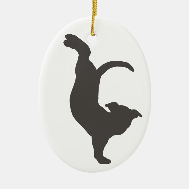 Yoga Dog Pitbull Silhouette Ceramic Ornament (Front)