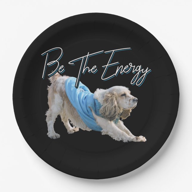 Yoga Downward Dog - Be The Energy Quote Paper Plates (Front)