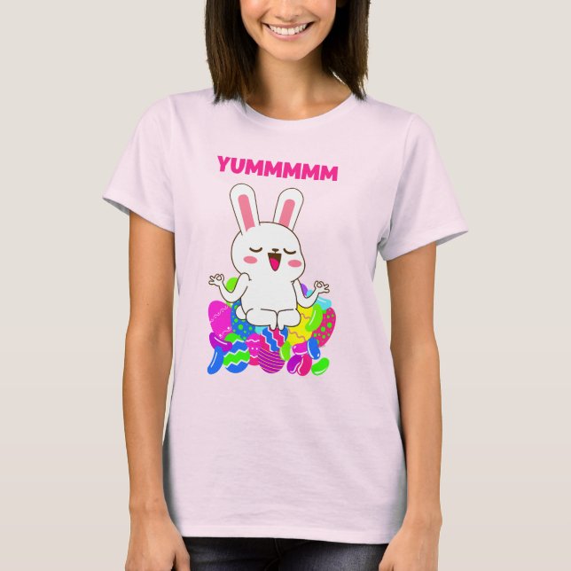Yoga Easter bunny meditate yum jelly beans candy T T-Shirt (Front)